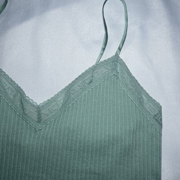 Victoria's Secret Y2K Babydoll Cami Top Womens M Green Lace Coquette Mesh - Picture 2 of 8